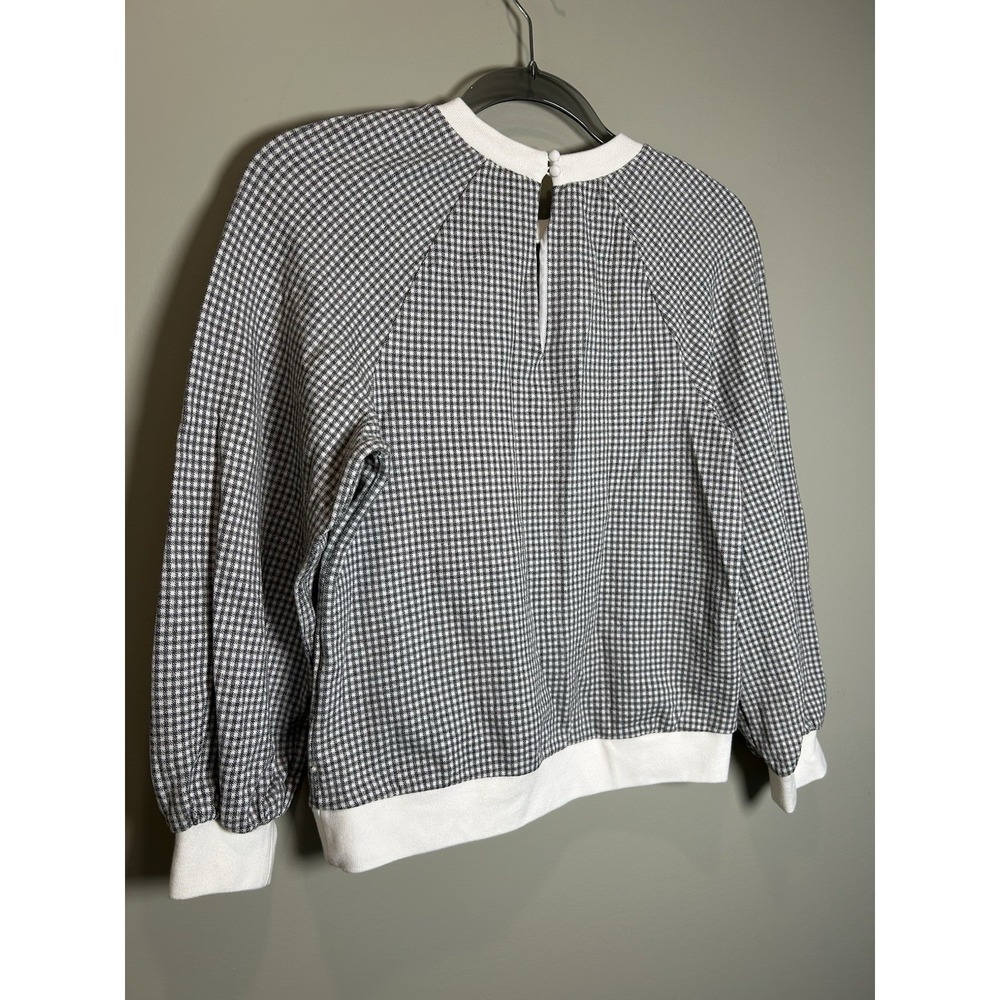 PEARL by Lela Rose XS Grey and White Gingham Crewneck Pullover Long Sleeve Top - Picture 12 of 12